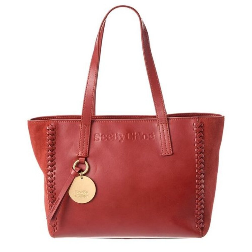New See by Chloé Tilda Leather & Suede Tote In Dark Velvet Handbag Gold Hardware
